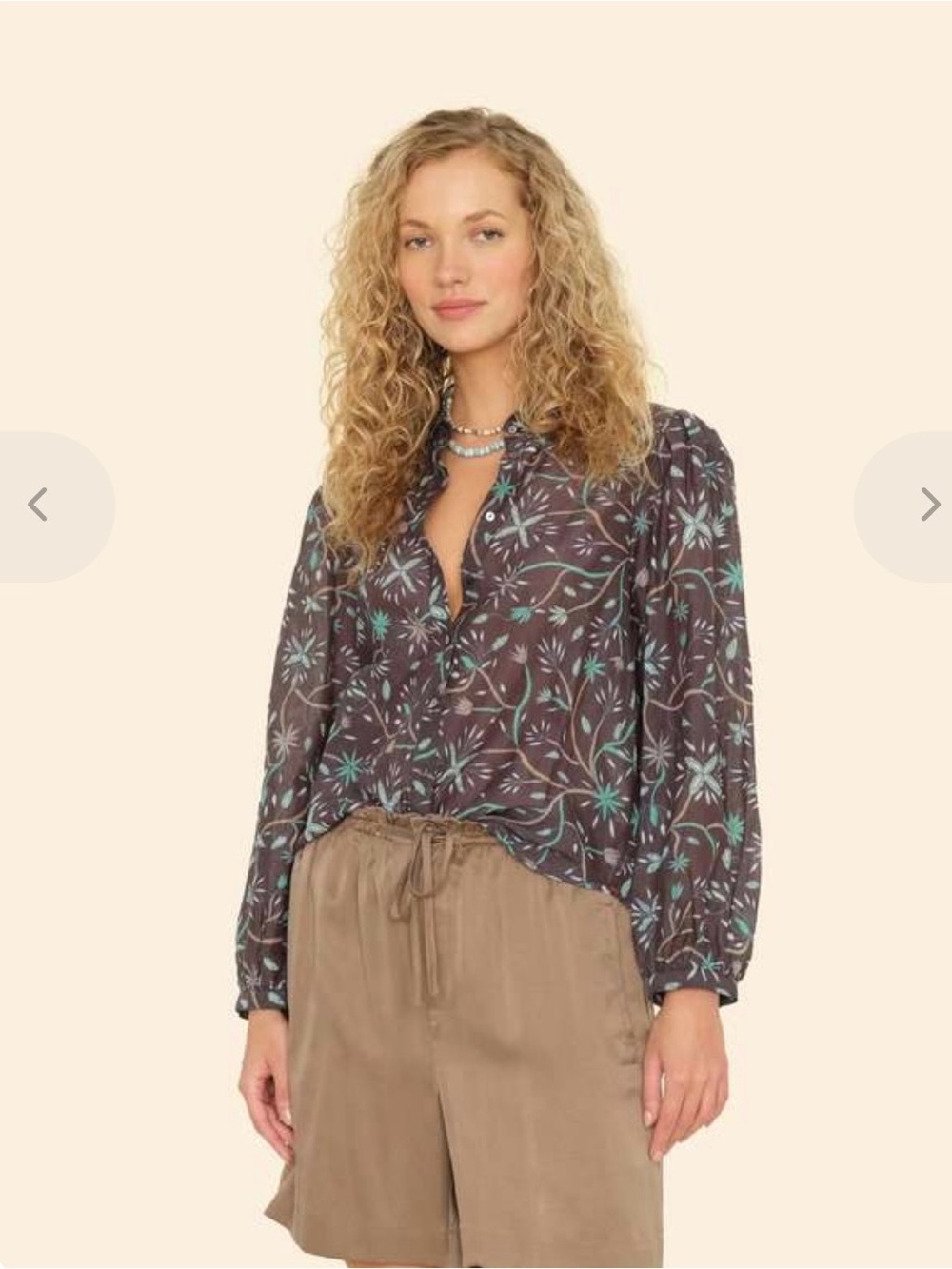 XiRENA Floral Button-Down Blouse Cotton and Silk